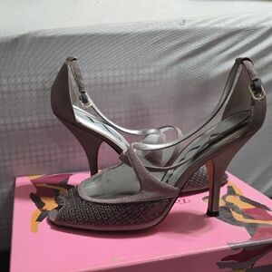 Nina Metallic Peep-Toe Heels